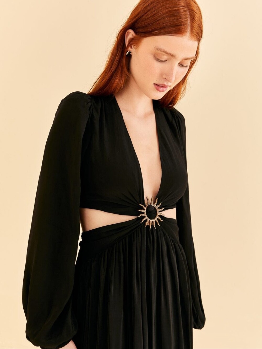 NWT FARM Rio Black Cut Out Long Sleeve Maxi Dress With Sun Size Medium - Picture 4 of 8